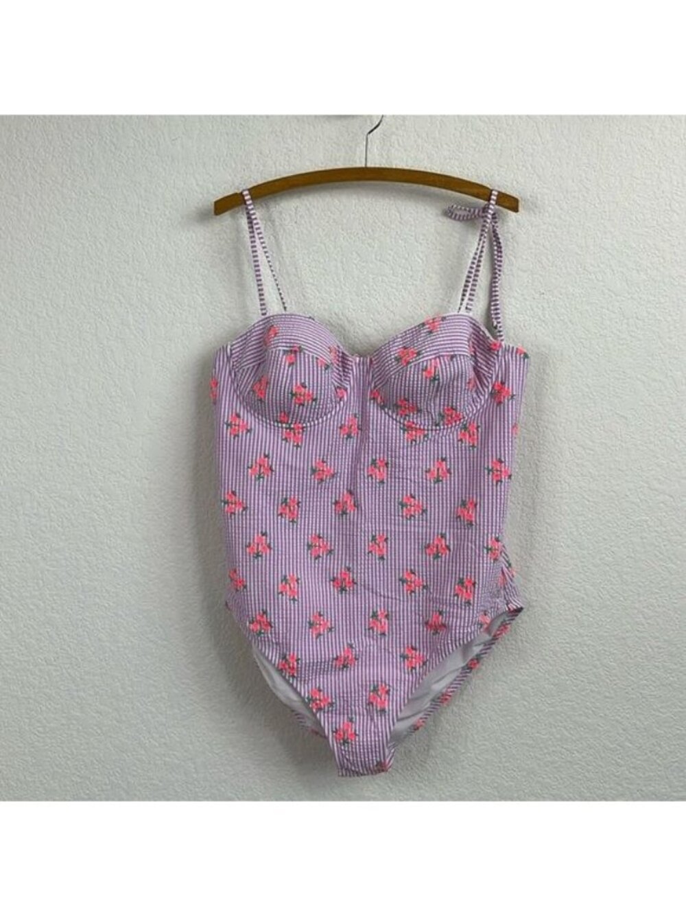 J Crew Underwire One Piece Swimsuit Embroidered Seersucker Convertible Strap